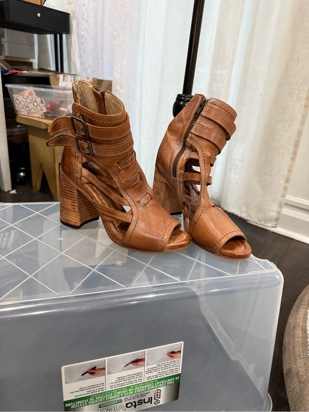 Freebird by Steven Cognac Strappy Cutout Block Heel Sandals